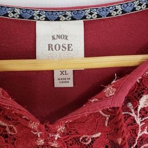 Knox Rose Tops - Knox Rose Red Boho Peasant Tassled Tunic Knox Rose Tops - Knox Rose Red Boho Peasant Tassled Tunic